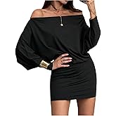 Floerns Women's Cut Out Off The Shoulder Dress Long Sleeve Bodycon Mini Dresses Fall Outfit