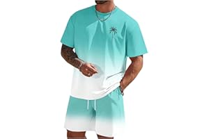 RoseSeek Men's Short Sets 2 Piece Outfits Tropical Graphic Tees and Shorts Sets Beach Vacation Outfits