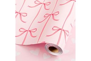 Formilian Pink Bow Wrapping Paper - Reversible Pink Bow and Heart Design Gift Wrap for Valentine's Day, Anniversary, Bridal S