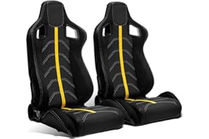 ModifyStreet 1 Pair Universal Black PVC Leather/Yellow Strip/White Stitching Racing Seats