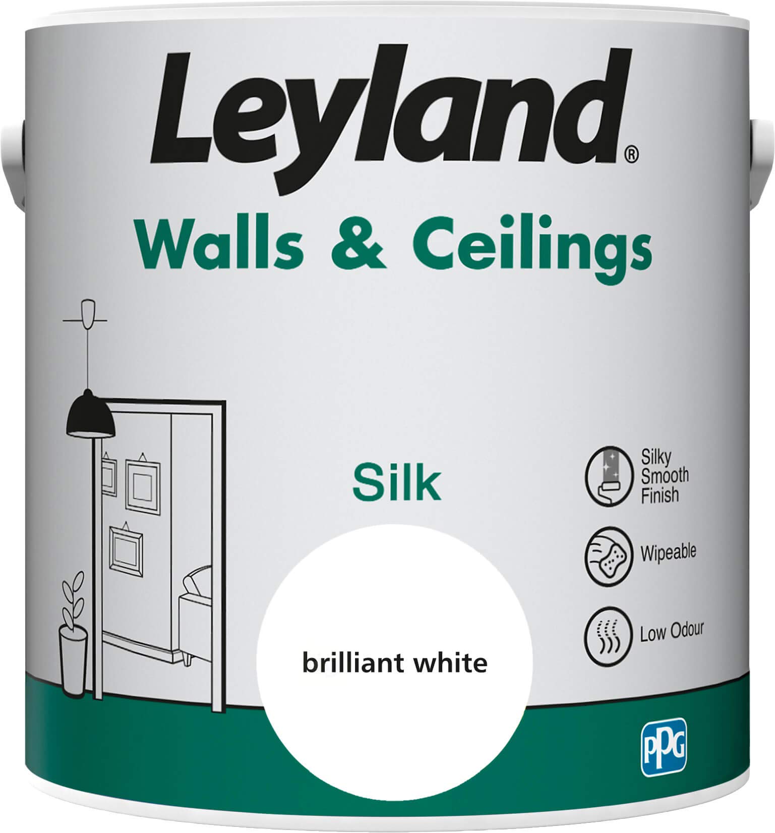Leyland Walls & Ceilings Silk, Brilliant White, 2.5 Litre