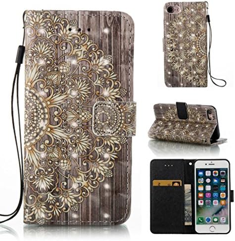 iPhone 8 Case,iPhone 7 Case,Durable Wrist Straps Sweatproof ,Dust-proof, Shockproof,Anti-Shock ArmBelt Wallet Case Folio Flip Card Holder Leather Covers Wallet Style for Apple iPhone 7-Golden Flower