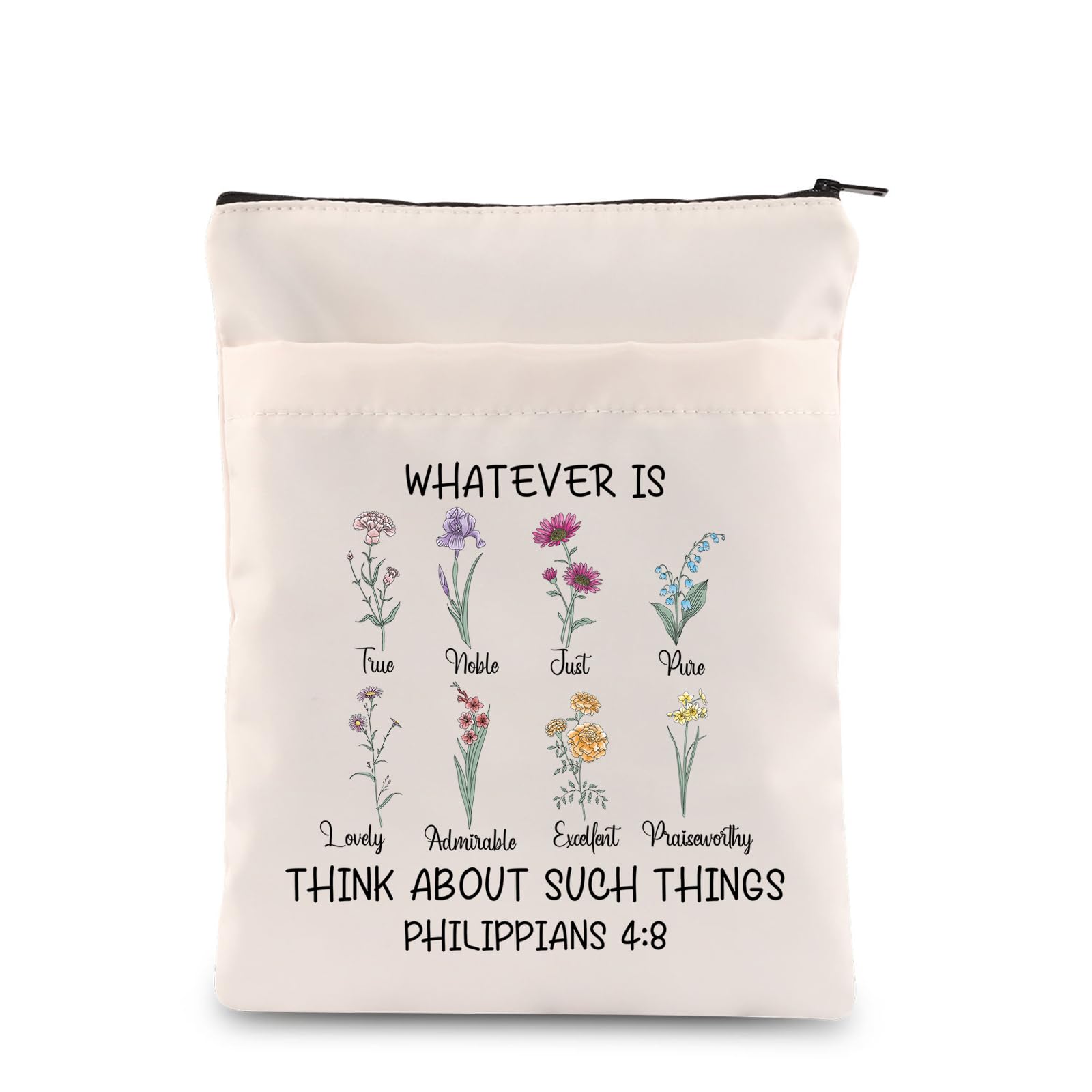 PLITI Christian Book Sleeve Religious Gift Bible Verse Gift Gift Floral Bible Gift Philippians 4:8 Gift for Book Lover (Philippians 4:8 BSU)