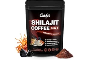 CATFIT Shilajit Mushroom Coffee Powder, Himalayan Shilajit Instant Coffee with Guarana, Chaga, Cordyces & Ashwagandha for Focus and Energy, Ground Coffee 30 Packets