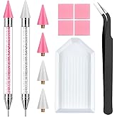 2 Pack Rhinestone Picker Tool Dotting Pen with 4 Wax Tips and Tray, Wax Pencil for Rhinestones, Gem Picker Pen Diamond Jewel Applicator, Rhinestone Tools Kit for Bedazzling DIY Nail Art