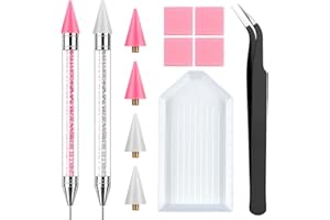 NFRBTD 2 Pack Rhinestone Picker Tool Dotting Pen with 4 Wax Tips and Tray, Wax Pencil for Rhinestones, Gem Picker Pen Diamond Jewel Applicator, Rhinestone Tools Kit for Bedazzling DIY Nail Art
