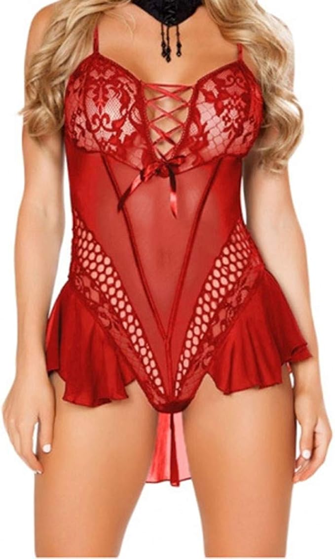 Yaohxu Body Lenceria, Moda Mujer Encaje Ropa Interior de Malla Ropa Interior Perspectiva Body Sexy Nightwear, Rojo, Una Talla: Amazon.es: Ropa y accesorios