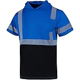 FONIRRA Hi Vis Shirts for Men Safety Reflective Short Sleeve High Visibility Construction Work T Shirt with Hood ANSI Class 3