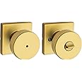 Kwikset Pismo Interior Privacy Door Knob with Lock, Door Handle for Bathroom and Bedroom, Satin Brass, Square, Keyless Turn Lock Doorknob, Microban Protection