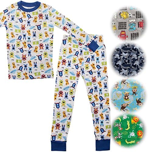 PLove Kids Two-Piece Organic Cotton Pajamas Little Boys Toddler PJS Pants Shirt