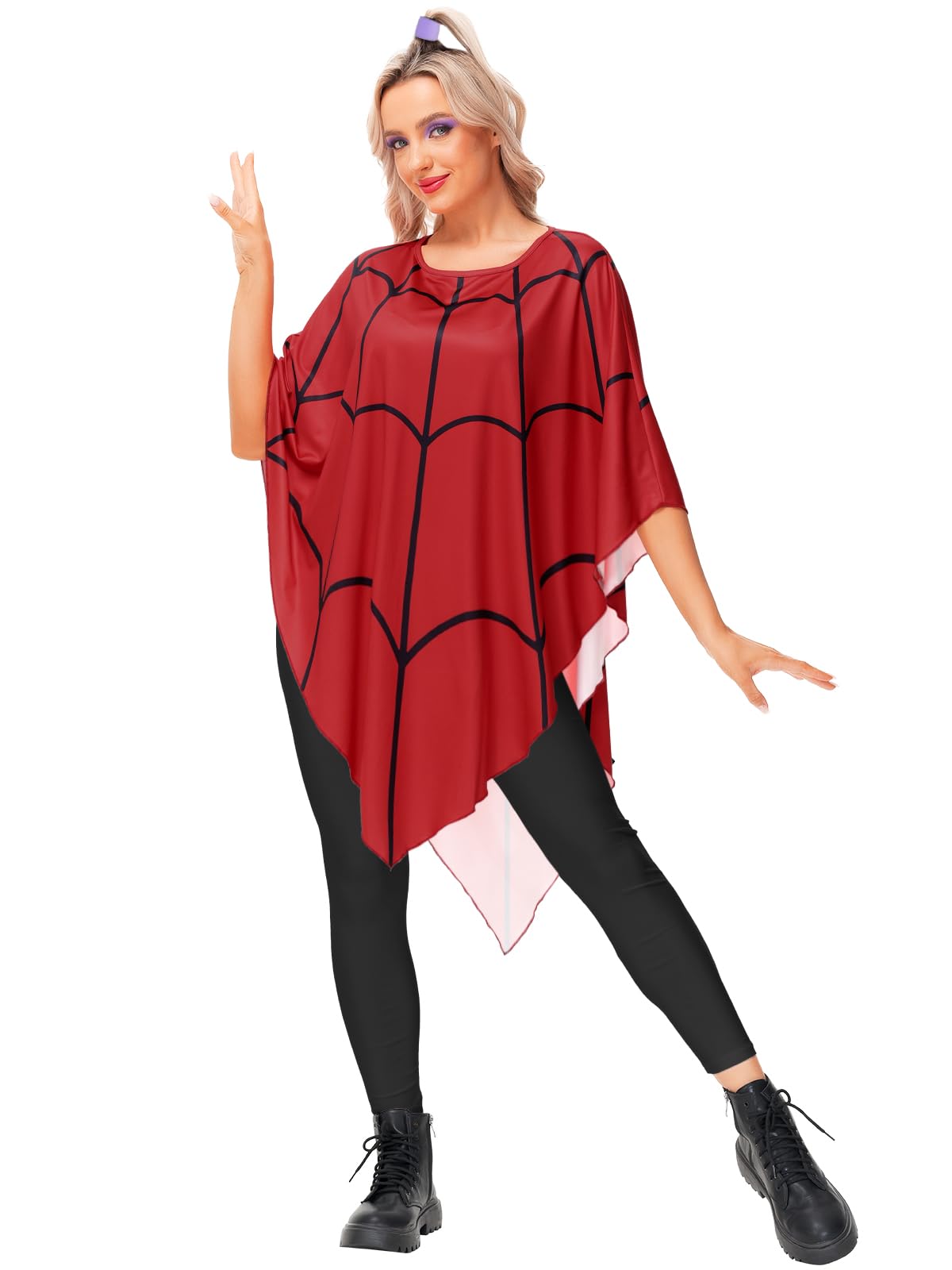 Photo 1 of *UNKNOWN SIZE*Women Spiderweb Lydia Costume Halloween Adult Spider Web Vampire Deetz Poncho Party Red Cape