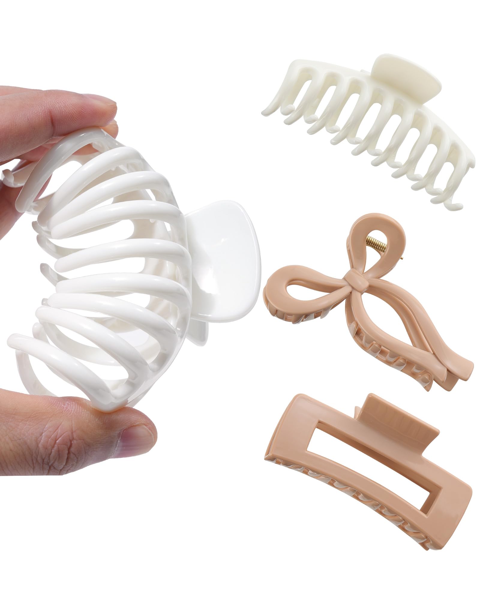 Photo 1 of 3 PCS Silicone Flexible Hair Claw Clips for Women Soft Bendable Claw Clip Scalp-Safe Soft Cloud Hairclip for Thin and Thick?White + Dark Khaki + Light Khaki?