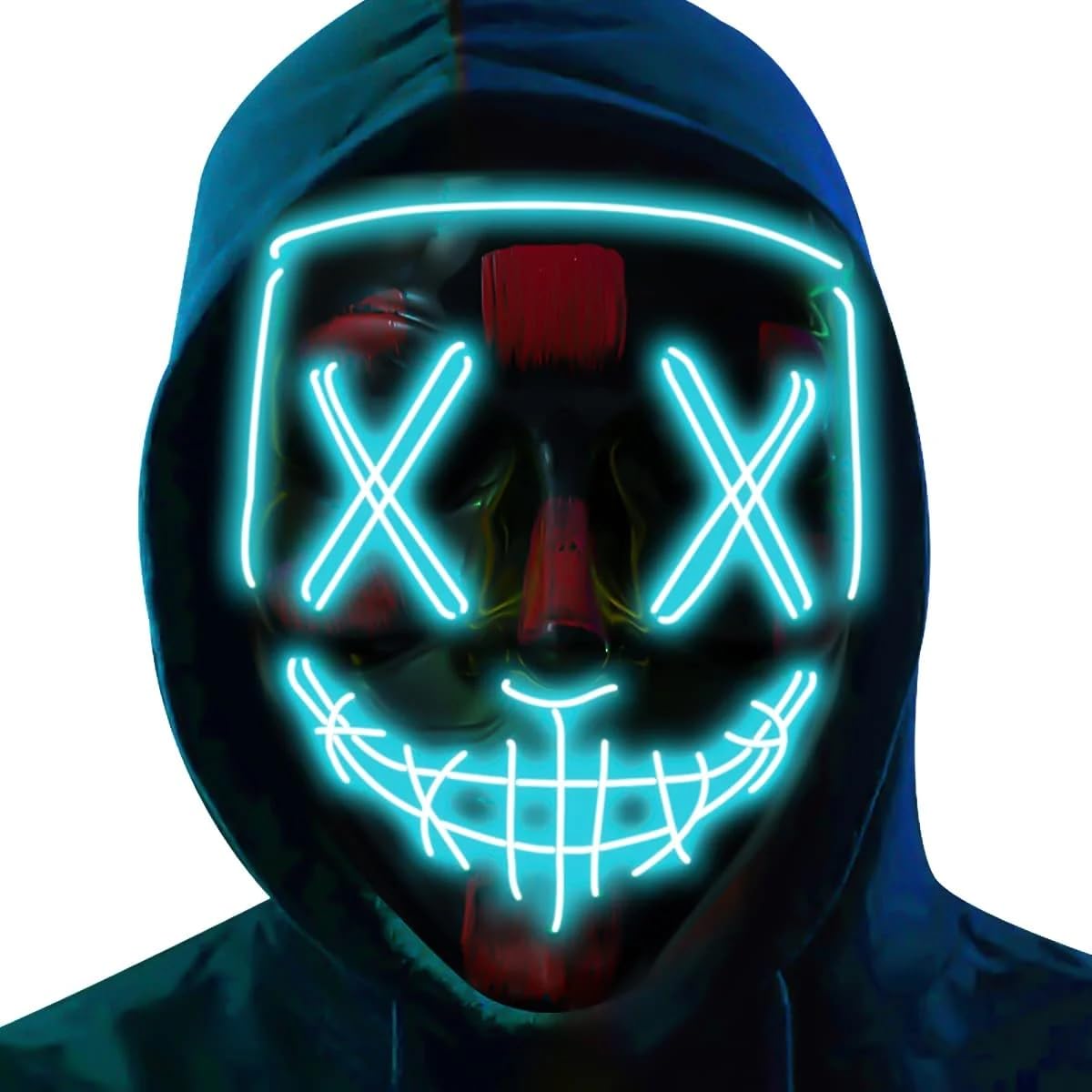 Ice Blue LED Light Up Stitched Purge Mask, 3 Light Modes Colourful Rave Full Face Mask Cosplay Glow for Halloween/Christmas/Bonfire Night/Festival Costume Party Accessories