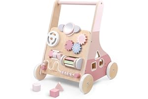 PairPear Wooden Baby Walker Push and Pull Learning Activity Walker,Toddler Sit to Stand Push Walker Toys Gift for Baby Boys and Girls 12 m+