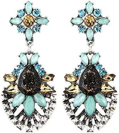 LOCOMO Indian Thai Asian Antique Stone Bling Crystal Dangle Chandelier Earring JER076