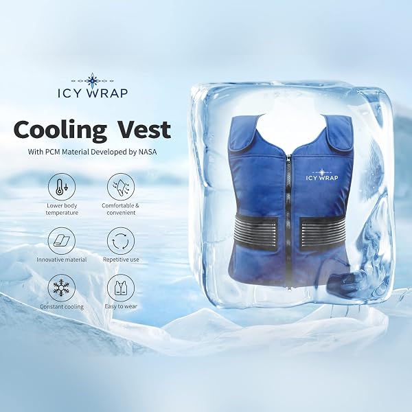 PHASE CHANGE COOLING VEST BY ICY WRAP FOR MEN & WOMEN, HOT WEATHER, ICE REFLECTIVE VEST WITH 30 PCS ICE PACKS, HIGH TECH PHASE CHANGE PCM MATERIAL, STAYS COLD FOR 1 HOUR +.