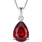 YL Teardrop Necklace 925 Sterling Silver Solitaire Pendant 9x12 MM Pear Cut Birthstone Jewelry for Women