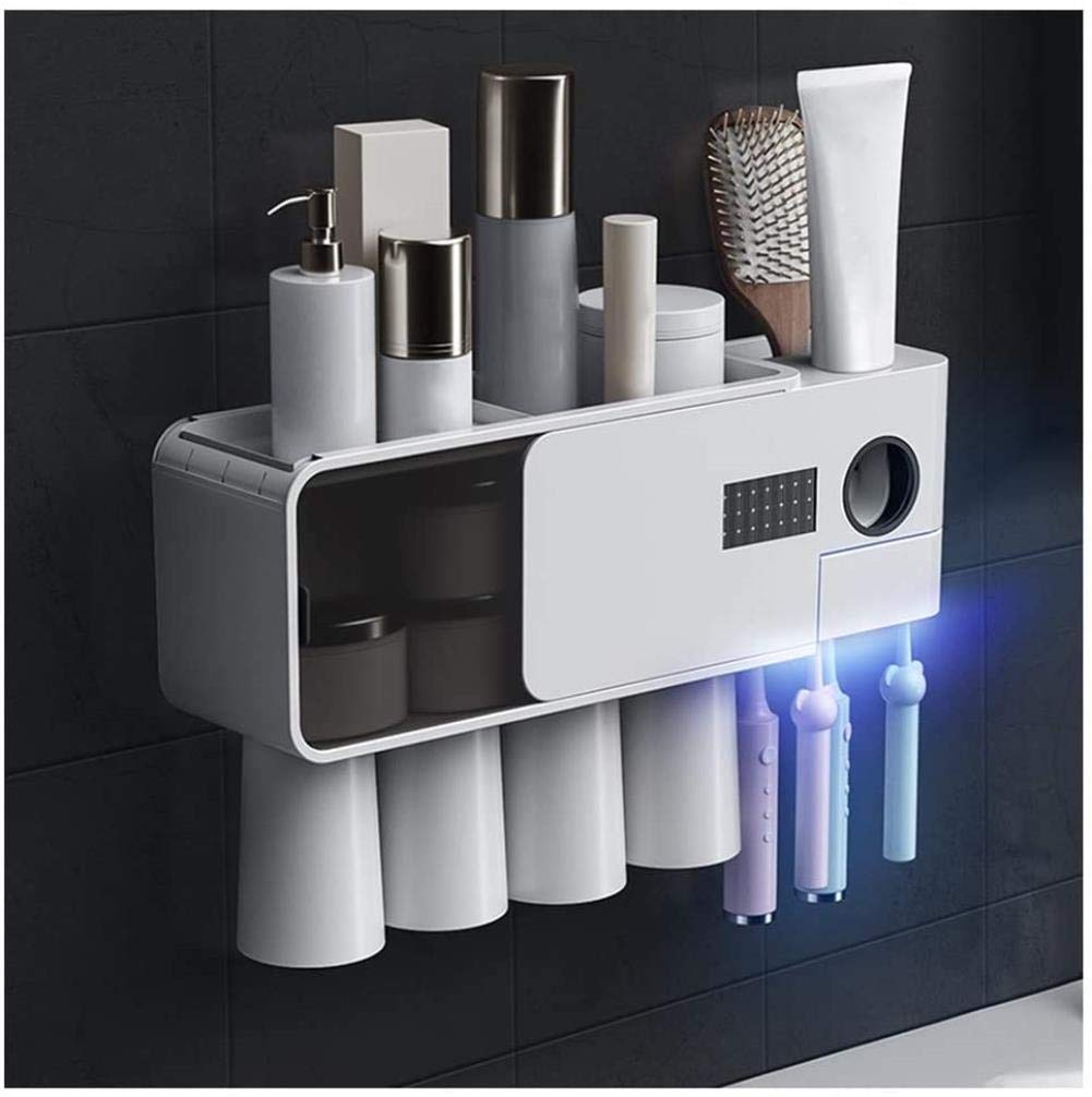 Hands-Free Toothpaste Dispenser Toilet Articles Uv Toothbrush Holder is Mounted On A Wall Shelf Stor