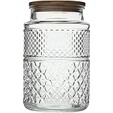 60 FL OZ Large Glass Storage Jar with Airtight Bamboo Wooden Lid - Food Storage Container for Candy, Snack, Coffee, Tea, Nuts, Cereal, Vintage Kitchen Containers