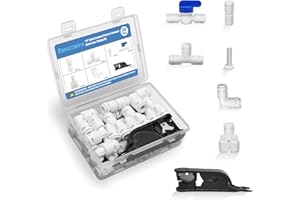 Sweezwon 1/4" Quick Connect Push-to-Connect Water Line Fittings Kit for RO/DI Water Filter, Refrigerator, Ice Maker (Ball Valve + T + L + Y + I + Professional Tubing Cutter, 24 Pcs)