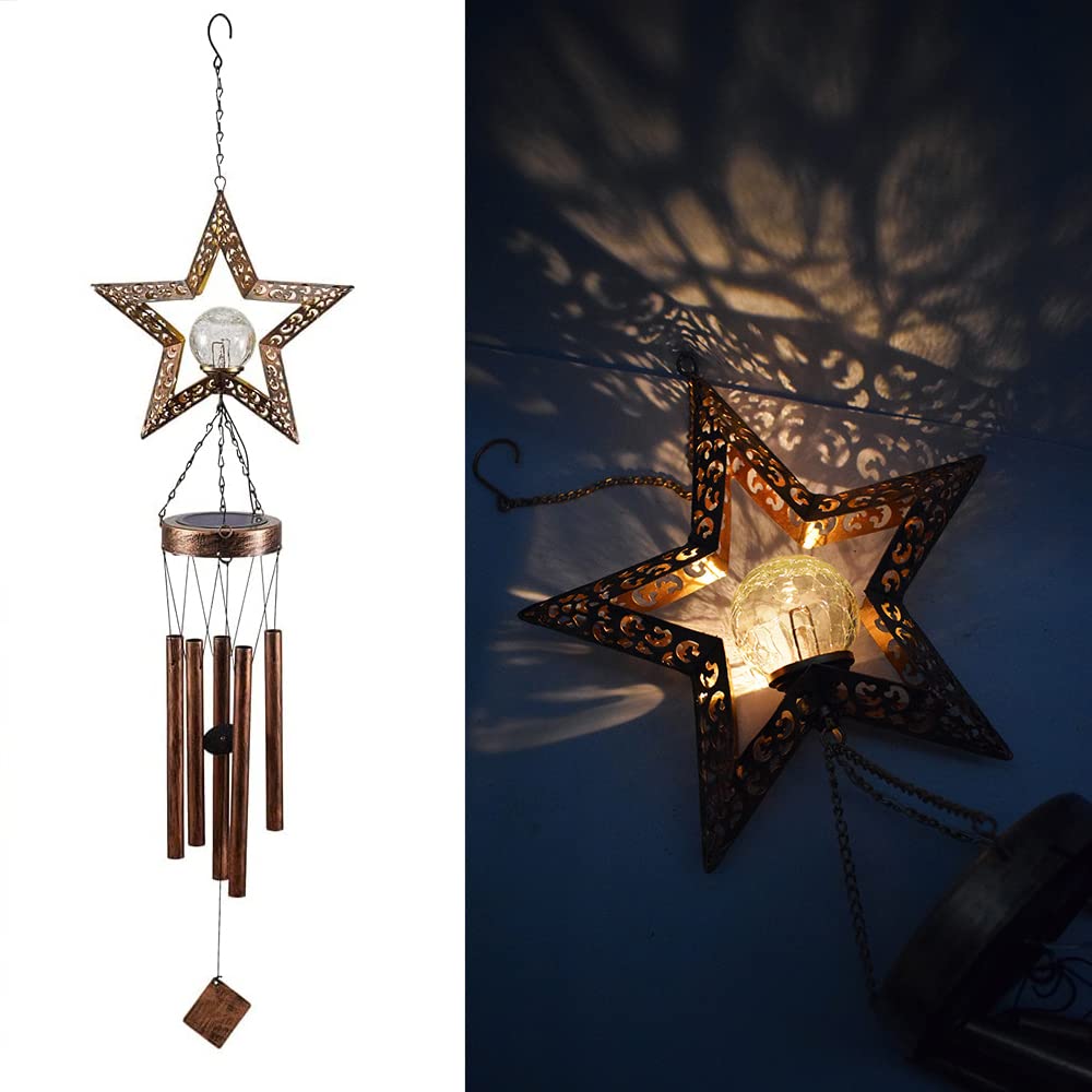 lifemet Wind Chimes Solar Lights - Powered LED Star Night lights outdoor Garden Waterproof Metal Windbell Chime Light Lamp for Patio Deck Lawns Yard Patio