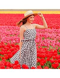 chicwish Mujer Blanco y Negro Plaid Bowknot a-line Cami Midi vestido