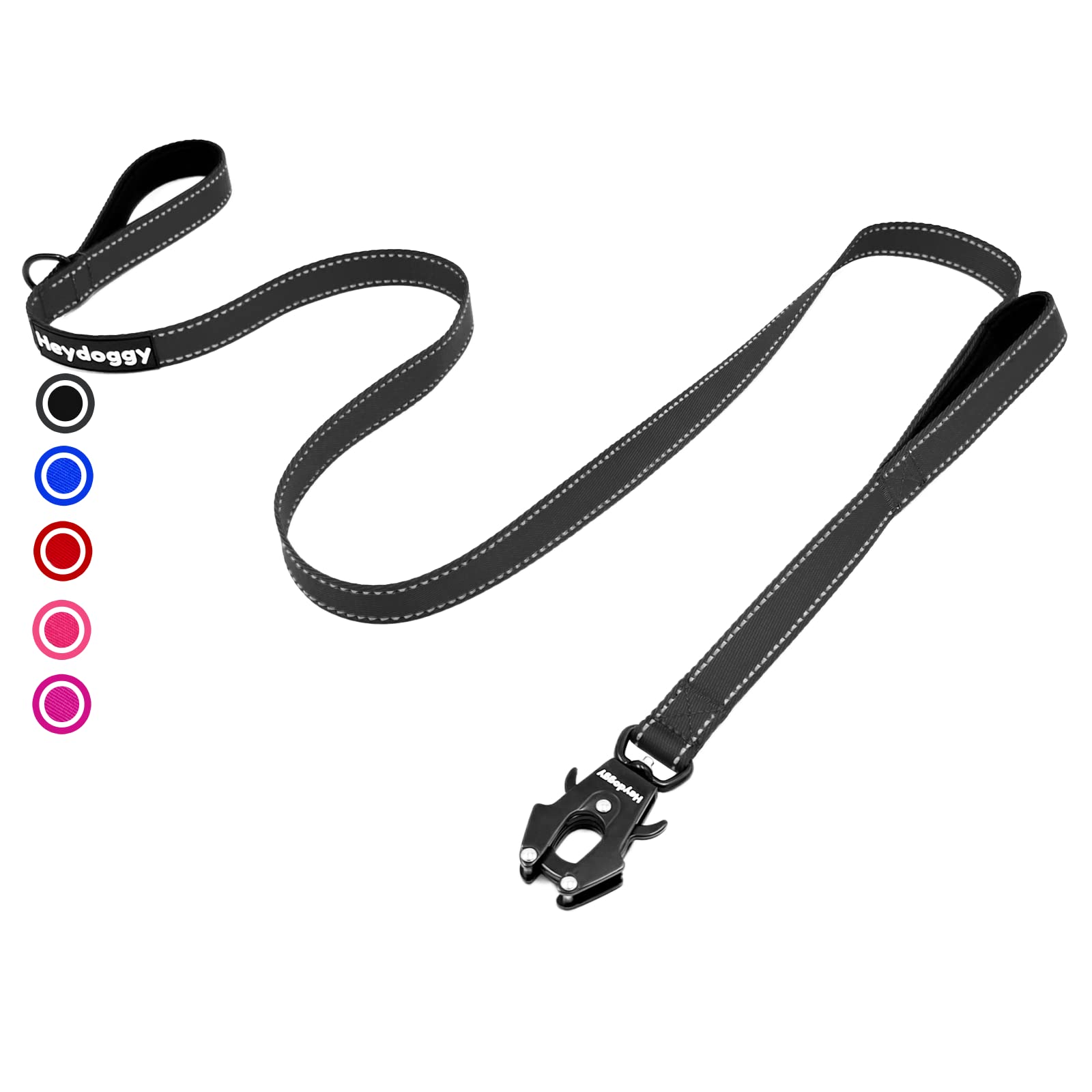 Strong Heavy Duty Dog Lead - 6ft Reflective Nylon Dog Training Leads with Padded Double Handle & Auto Lock Frog Clip, Safety Traffic Dog Leash for Large Medium Small Dogs Anti Pull Walking Black
