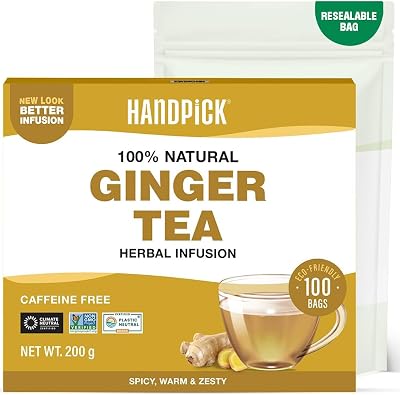 HANDPICK Ginger Tea Bags 100 Count Non GMO Pure Ingredients