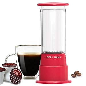 LEFT+HANS Travel Size Single Serve Manual Coffeemaker for K-Cups Brewing System Coffee Machine for K-Cup, Red
