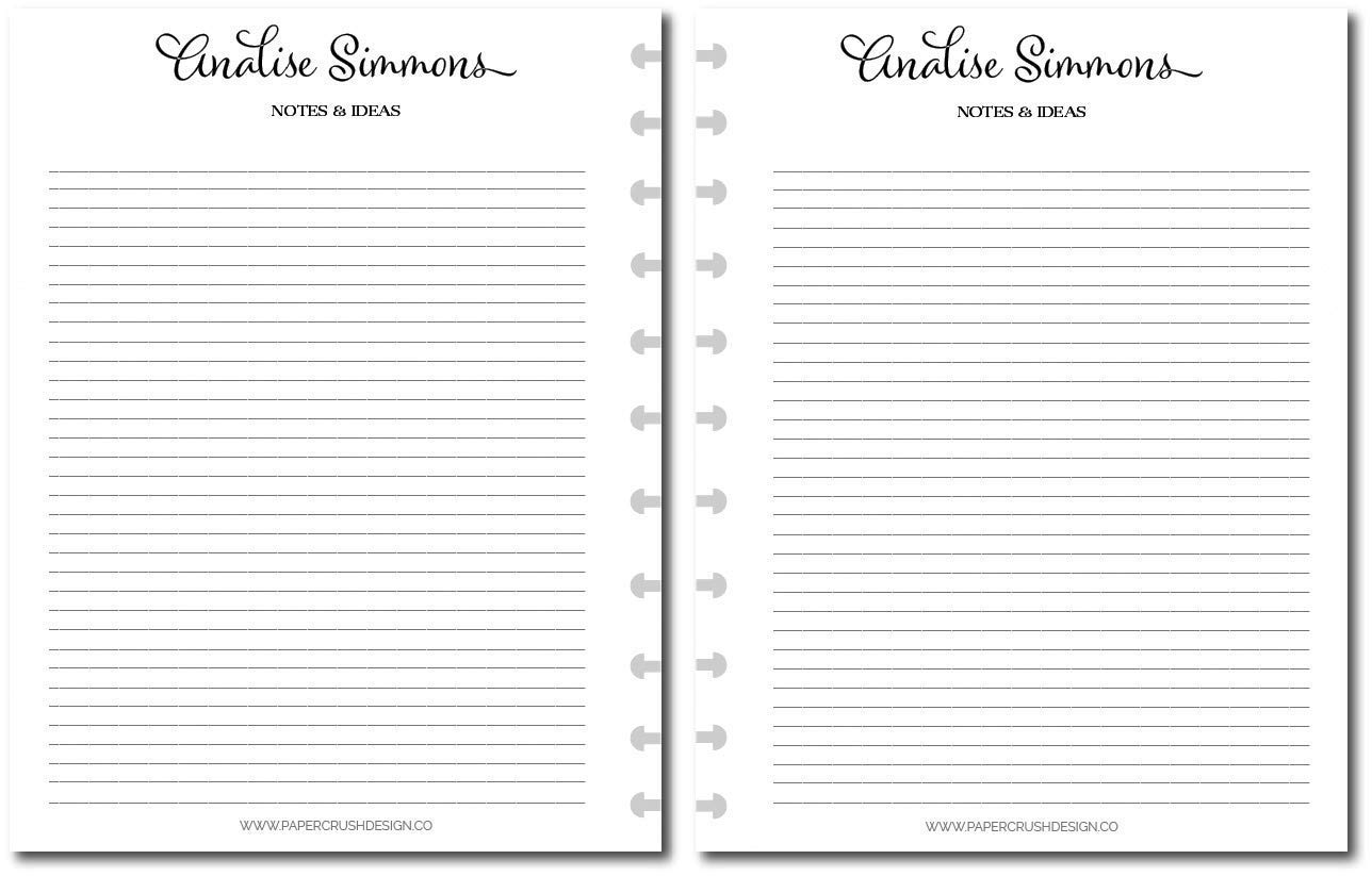 Personalized Notes Pages for 11 Disc Planners and Notebooks, 11 Disc Planner Refill
