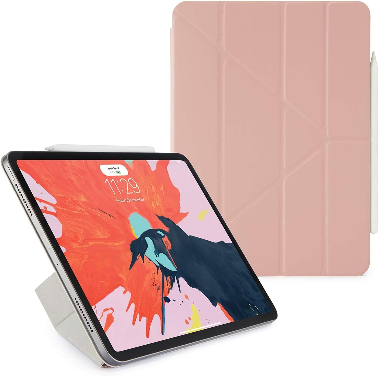 PIPETTO 2018 Smooth 11 inch iPad Pro (1st Gen) Folio Pencil Case Pencil 2 Sync and Charge Defender Stand Shell Cover for Apple 5 in 1 Folding Position with Auto Sleep/Wake Function - Dusty Pink