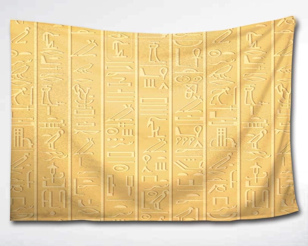 HMWR Egypt Decor Tapestry Wall Hanging Ancient Ancient Hyeroglyphs Icons Exotic Tribal Ethnic Tapestry African Egyptian Words Pharaoh Totem Collage Dorm Beach Throw Wall Decor 60x40 Inches,Golden