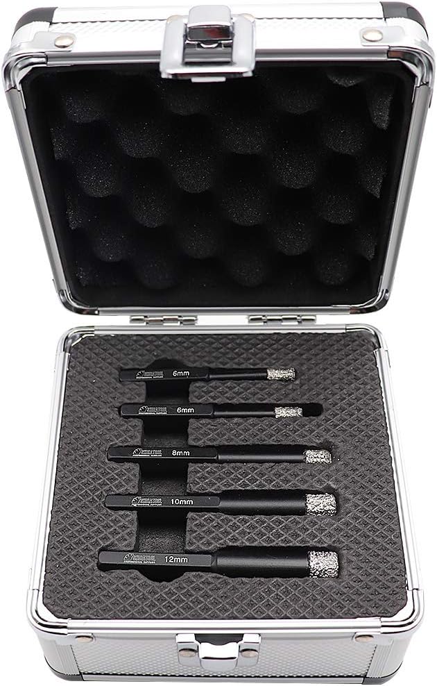 SHDIATOOL Dry Diamond Drill bits Kit Hex Shank for Porcelain Tile Ceramics Marble (Diameter 6mm 6mm 8mm 10mm 12mm)