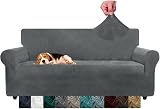 CHELZEN Velvet Couch Cover 3 Seater Gray Non-Slip Stretch Sofa Protector