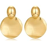 FAMARINE Big Disc Drop Earrings Gold Dangle Earrings Round Hammered Earrings Women