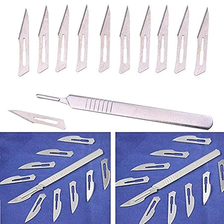 DIY Crafts Disposable Scalpels #11 High-Carbon Steel Sterile Blades w/ #3 Reusable Scalpel Handle, Individually Foil Wrapped for Cutting Tool PCB Repair Surgical Knife (Pack of 1 Set, Design No 2)