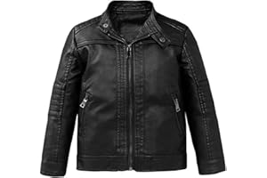 POZAMA Boys Stand Collar Leather Jackets Kids Spring Fall Faux Leather Motorcycle Coats for 3-12Years