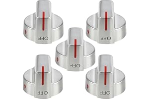 ANNIPARTS Stainless Steel 5304509064 Stove Knobs Replacement Parts for Frigidaire Gallery Oven Gas Stove Range 5304509929 Stove Top GCRG3060AFC Metal Silver Surface Burner Control Knobs 5 Pcs