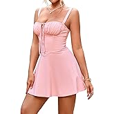 GLNEGE Women's Summer Corset Mini Graduation Dress Lace Up Backless A-line Flowy Sundress Going Out Trendy Party Dresses
