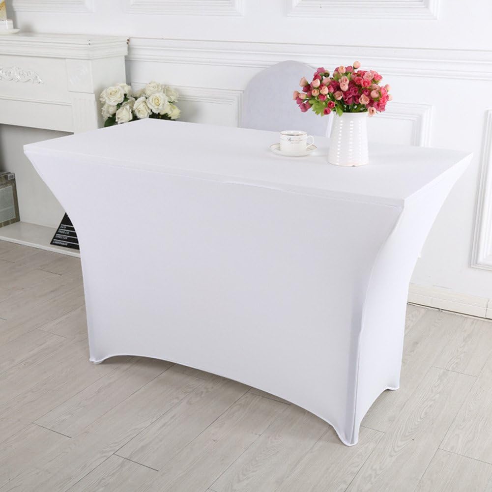 SOME 4 ft. Rectangular Stretch Tablecloth Spandex Elastic Fitted Banquet Table Cover White