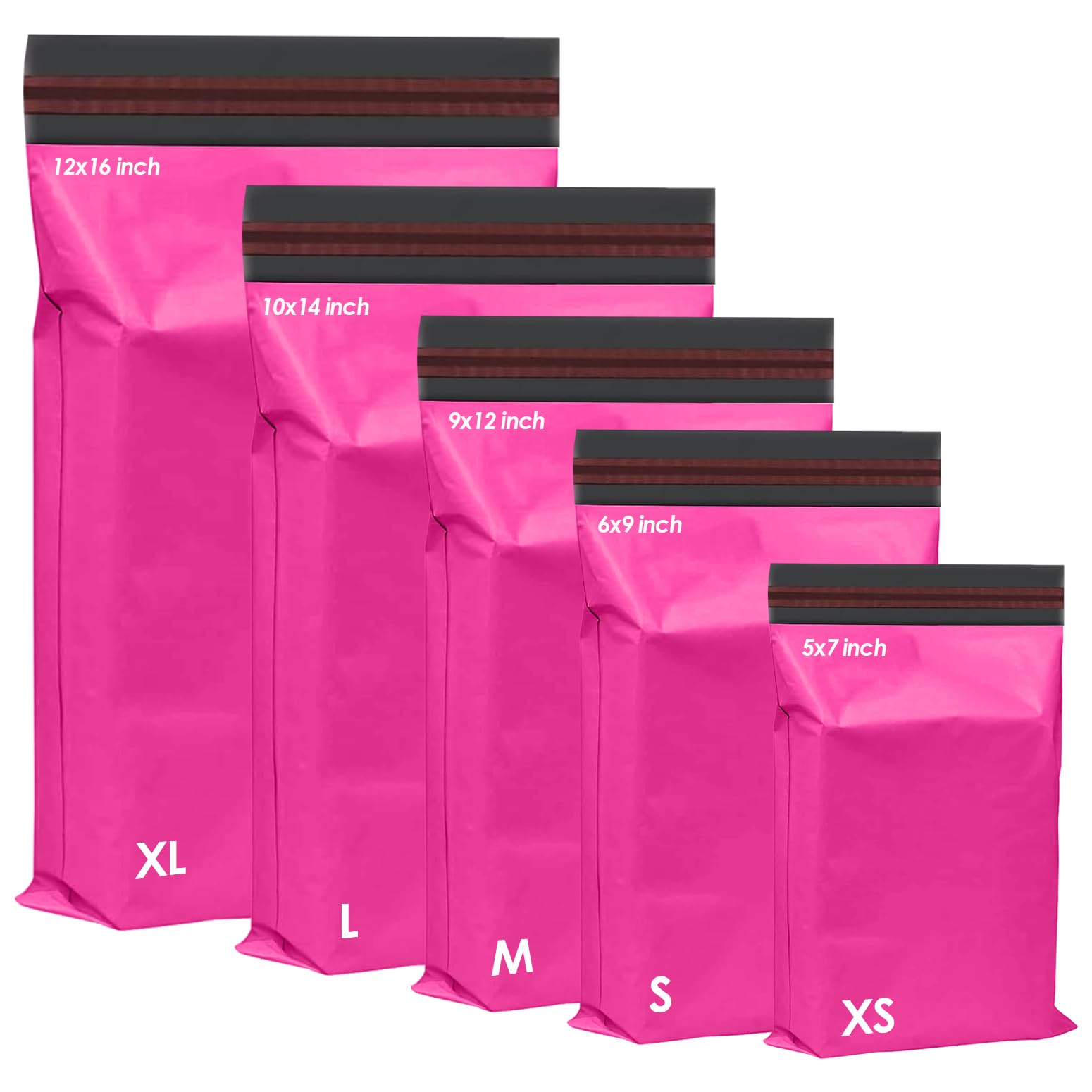 125 Assorted Mixed Hot Pink Mailing Poly Postal Self Seal Bags 5 Sizes 25 from Each iSOUL Extra Small to Large Postage Packaging Assorted Mailers Posting Shipping Post Parcels Package Bags