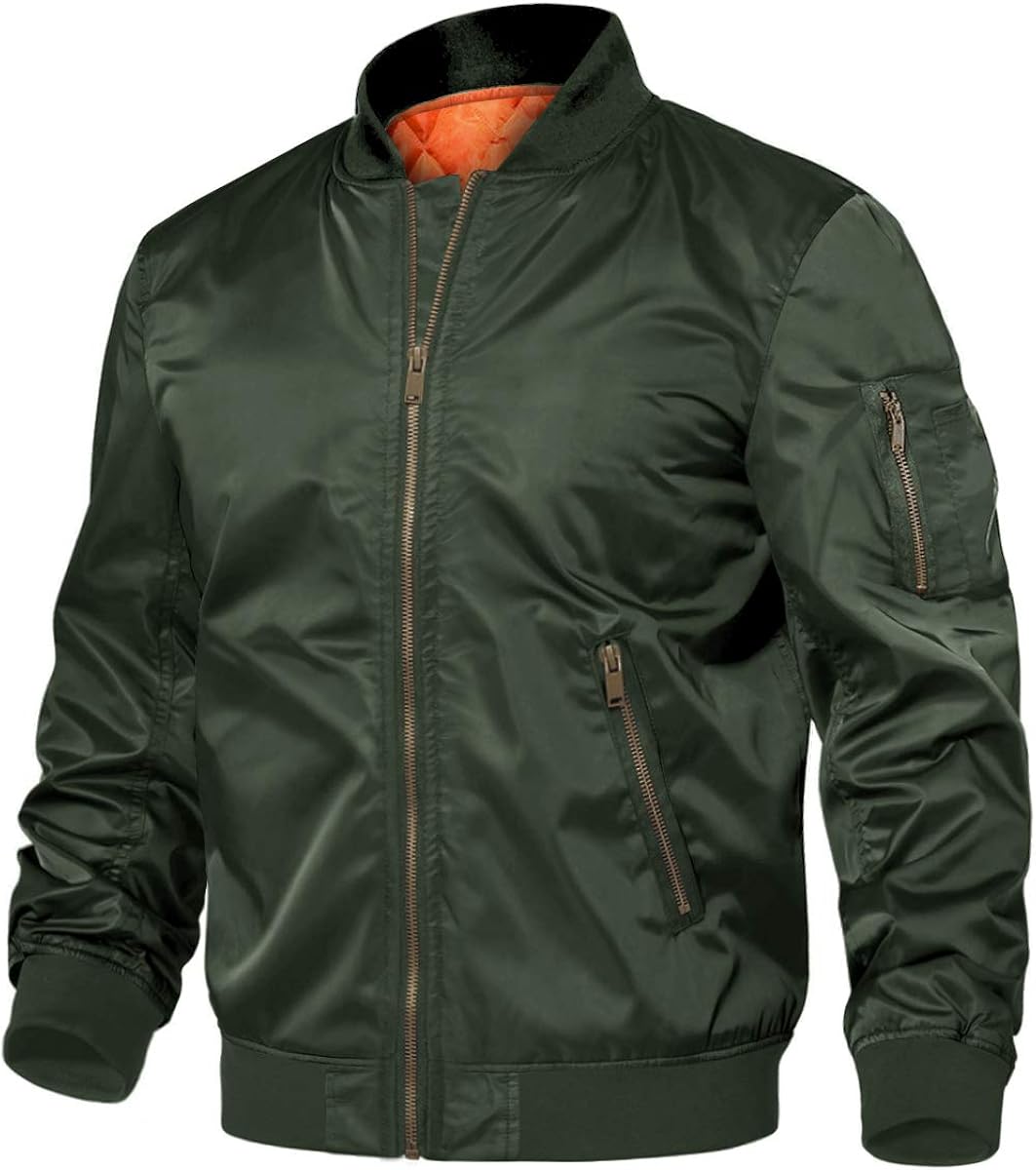 TACVASEN Men's Lightweight Bomber Jacket - Casual Windbreaker With Pockets For Fall & Spring
