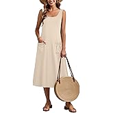 Zeagoo Dresses for Women 2026 Casual Summer Midi Sleeveless Dress A Line Crewneck Beach Vacation Tank Sundresses with Pockets