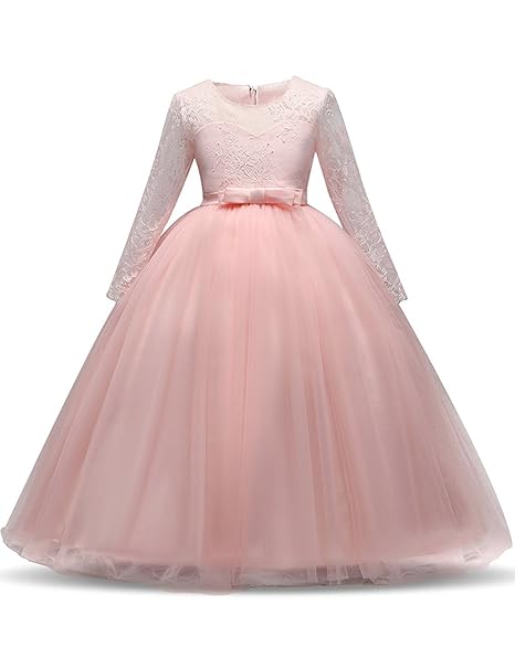 NNJXD Mädchen Spitze Tüll Bodenlangen Brautjungfer Tanz Ballkleid Kleid für 5-14 Jahre