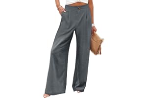 eoeioa Wide Leg Pants for Women Dressy Button High Waisted Business Pants Summer Casual Work Beach Pants Trousers with Pocket