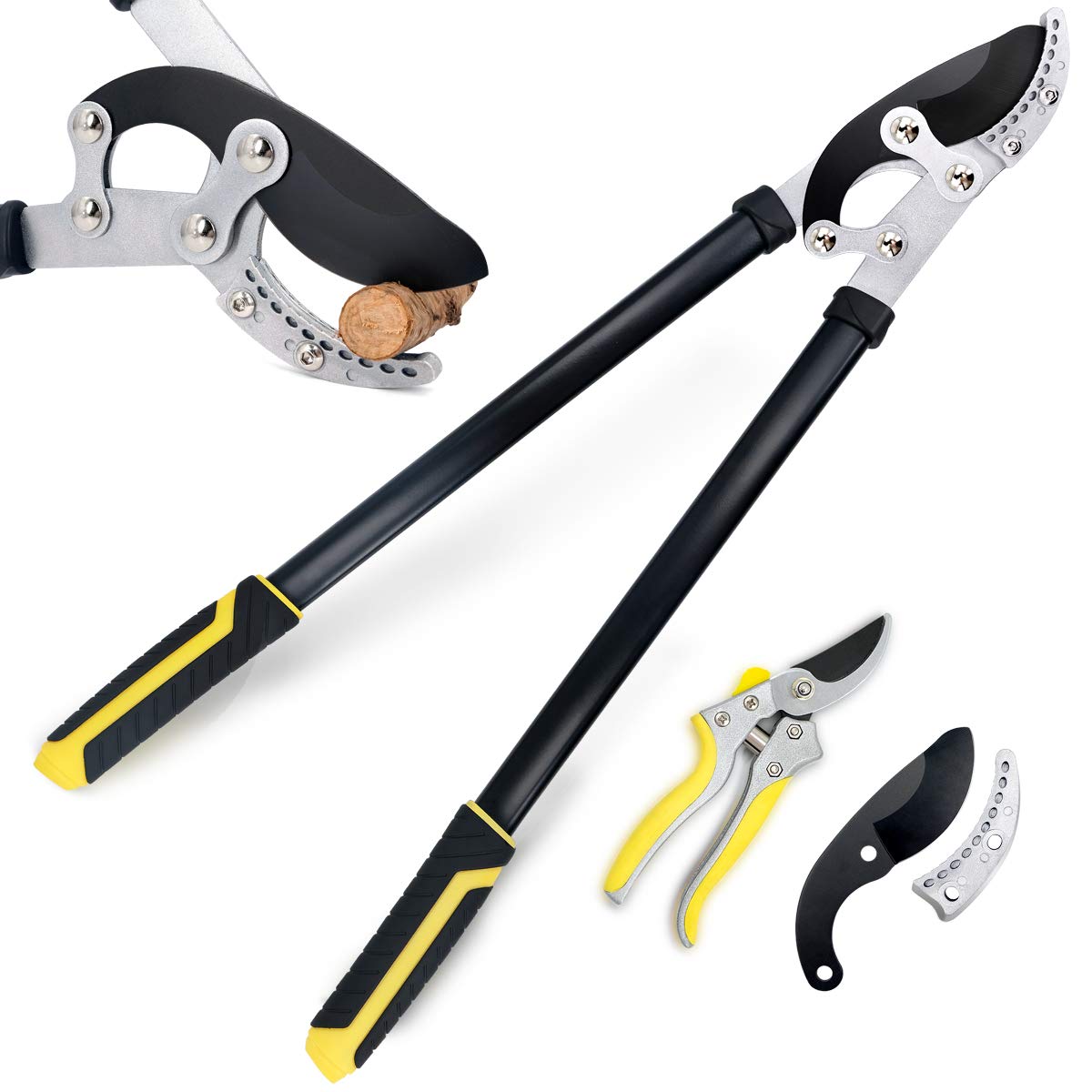 Jardineer Anvil Lopper Shears - Loppers for Gardening Heavy Duty with Pruning Shears & Spare Blade, Effortless Long-Lever Branch Cutters and Tree Trimmer