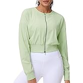 THE GYM PEOPLE Women's Cropped Jackets Full Zip Long Sleeve Ribbed Workout Sweatshirts Lightweight Casual Tops