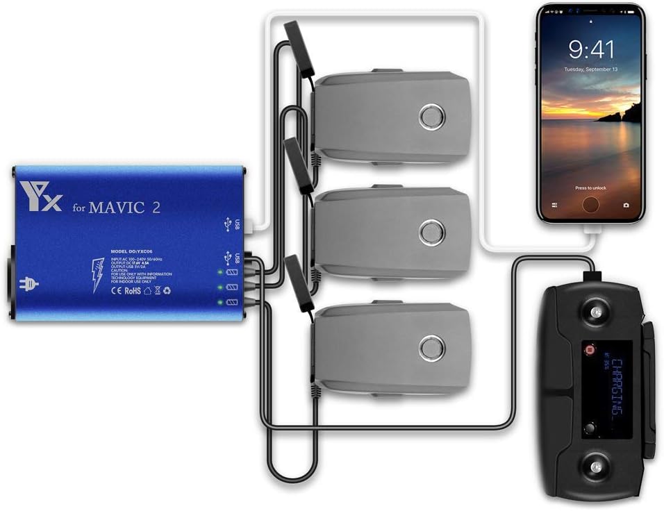 Yangers DJI Mavic 2 Zoom / 2 Pro/Mavic Enterprise Multi Charger, Simutaneous Parallel Charging Hub - Image 3