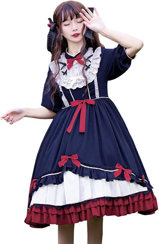 Amazon Fanimila ロリータワンピース 半袖 ロリータ服 夏 女装服 かわいい プリンセス ドレス コスプレ 服メイド ゴスロリ ワンピース ゴシック Navy S コスプレ 仮装 通販