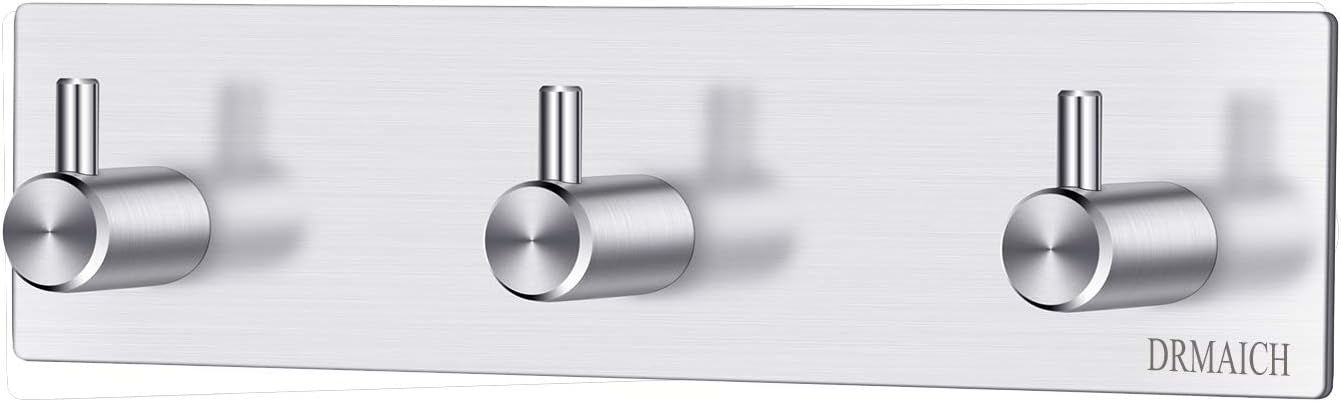 DRMAICH Self Adhesive Towel Hooks No Rust Wall Key Hook Robe Rack Hanger Holder for Bathroom, Office Back Door Organizer